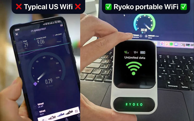 Mobile hotspot device connecting multiple devices outdoors